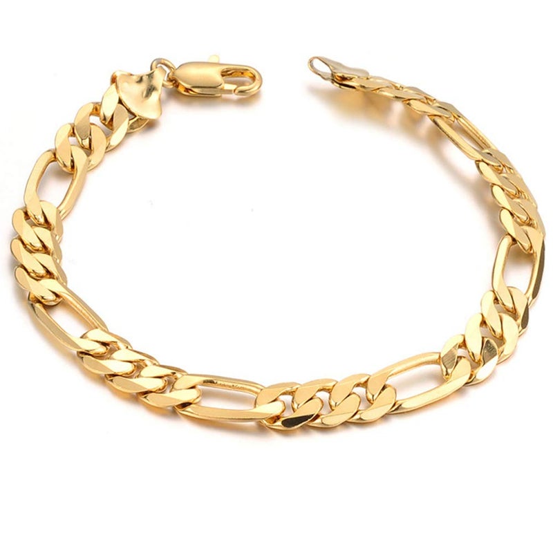 SIISPRI YZstyle18k Gold Plated Powerful Men's Bracelet Figaro Link Chain Gold Bracelet for Men(Size: Single, Color: Gold) (Size: One Size, Color: Gold) (Gold BE001) - Image 1